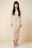Antoinette Champagne Square Neck Long Sleeve Bodycon Midi Dress
