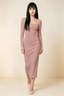 Antoinette Dusty Rose Square Neck Long Sleeve Bodycon Midi Dress