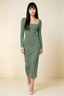 Antoinette Eucalyptus Square Neck Long Sleeve Bodycon Midi Dress