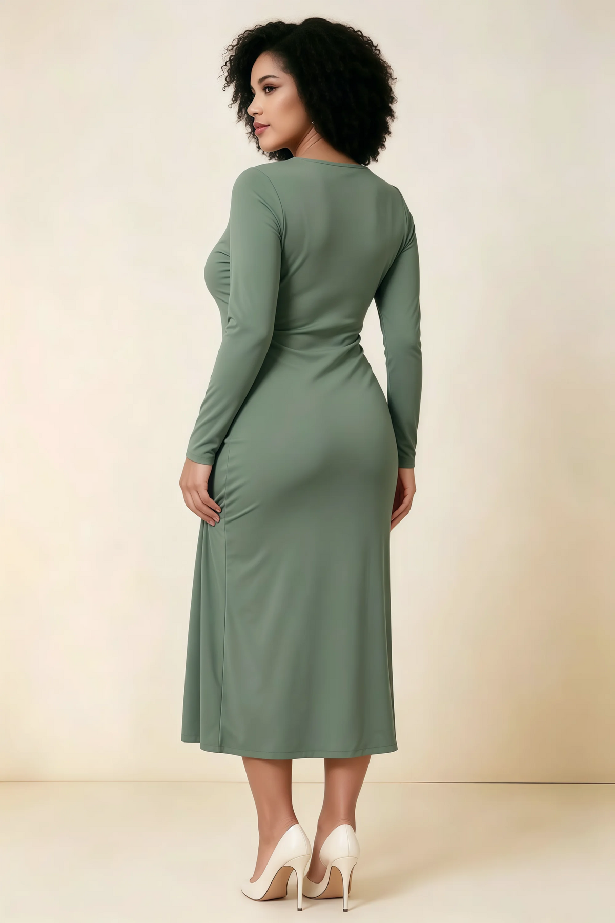 Antoinette Eucalyptus Square Neck Long Sleeve Bodycon Midi Dress
