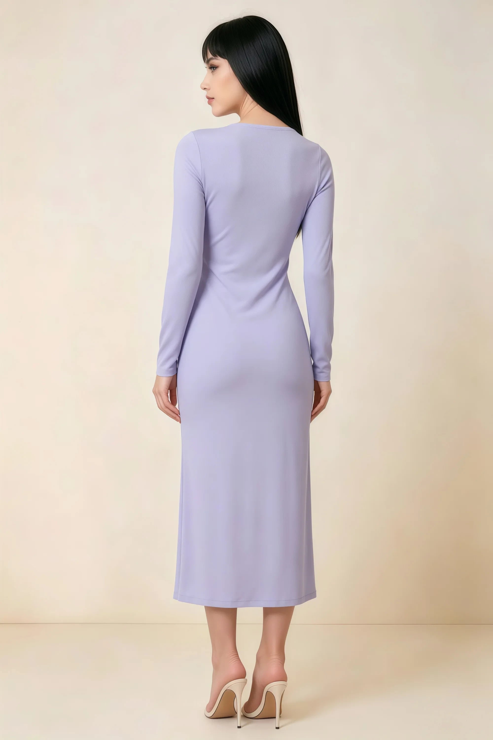 Antoinette Lavender Square Neck Long Sleeve Bodycon Midi Dress Secondary image