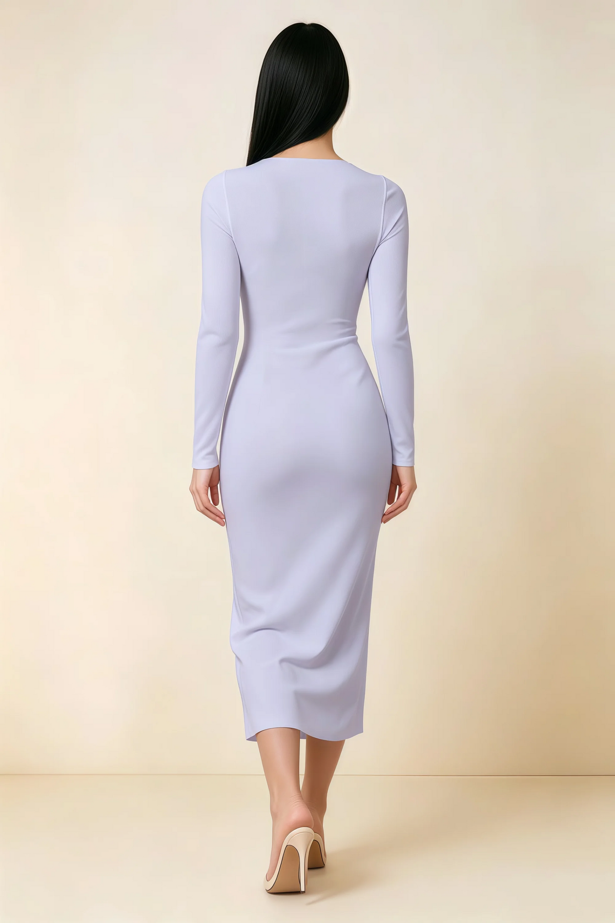 Antoinette Lavender Square Neck Long Sleeve Bodycon Midi Dress