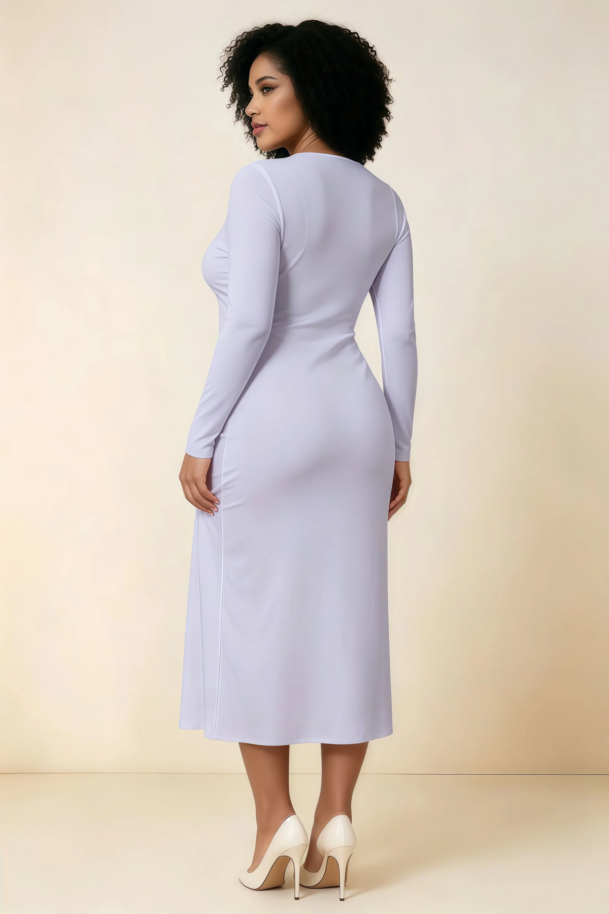 Antoinette Lavender Square Neck Long Sleeve Bodycon Midi Dress