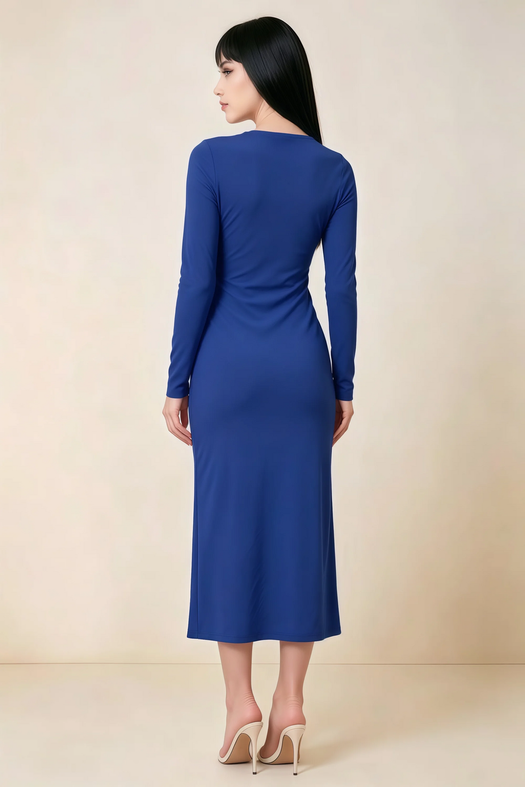 Antoinette Royal Blue Square Neck Long Sleeve Bodycon Midi Dress