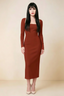 Antoinette Rust Square Neck Long Sleeve Bodycon Midi Dress
