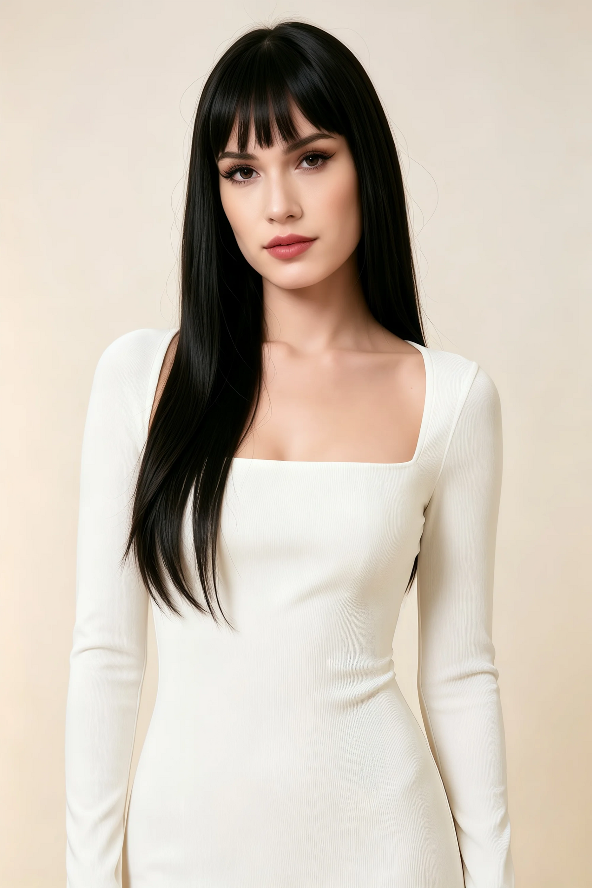 Antoinette White Square Neck Long Sleeve Bodycon Midi Dress