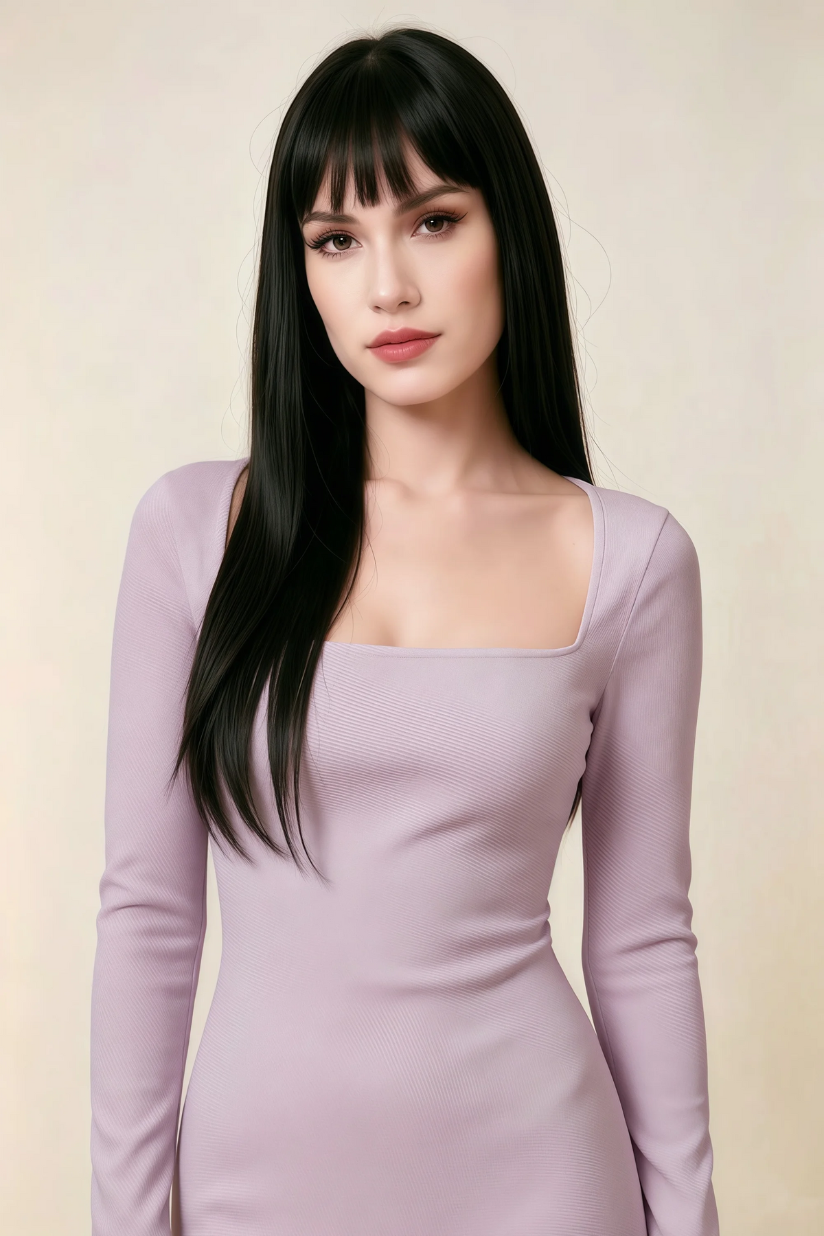 Antoinette Wisteria Square Neck Long Sleeve Bodycon Midi Dress