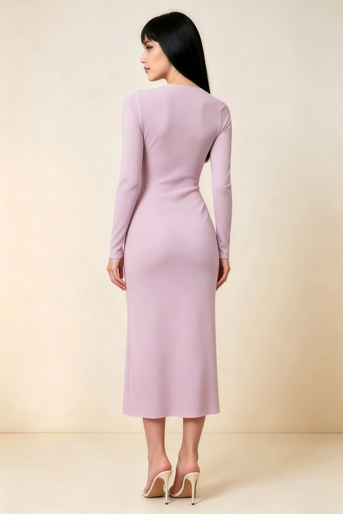 Antoinette Wisteria Square Neck Long Sleeve Bodycon Midi Dress