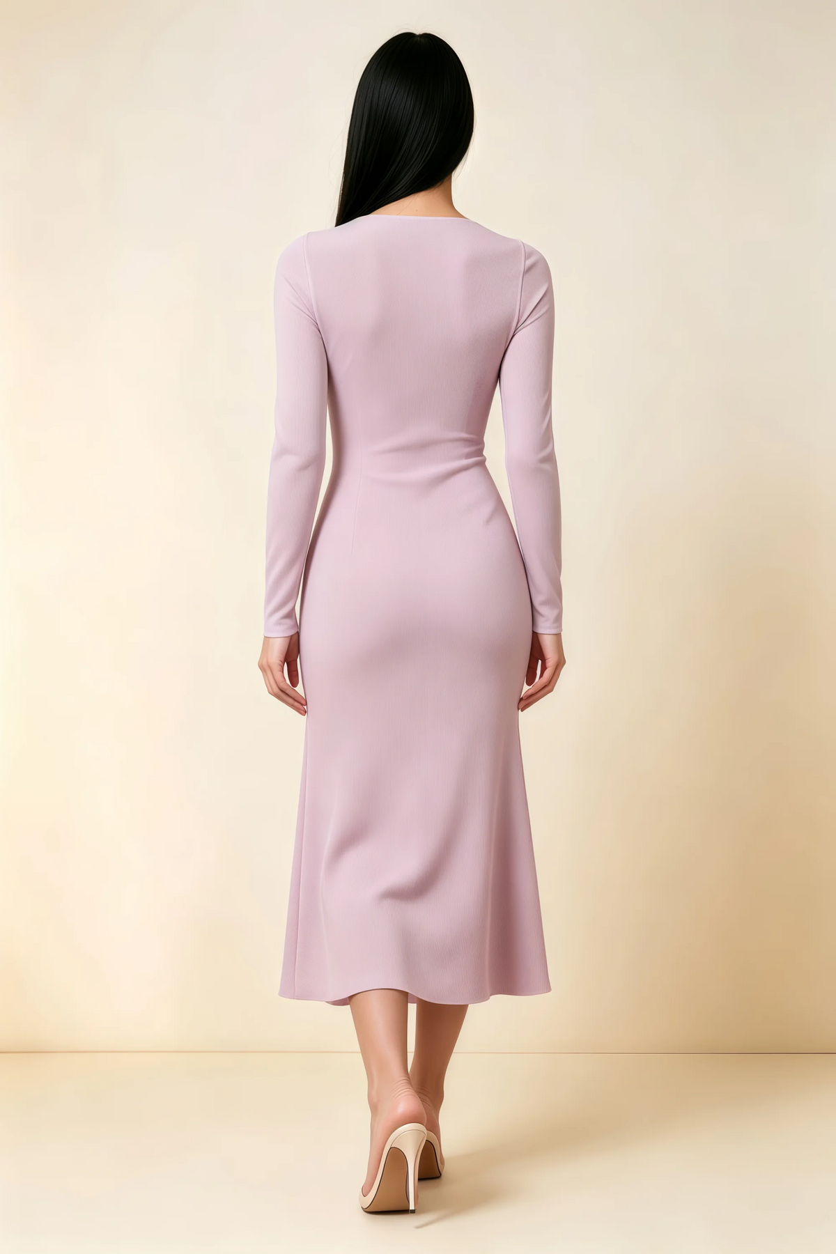 Antoinette Wisteria Square Neck Long Sleeve Bodycon Midi Dress
