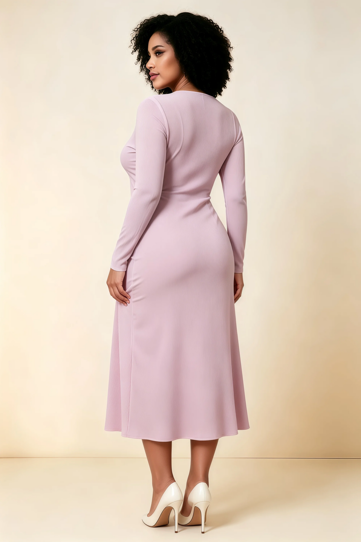 Antoinette Wisteria Square Neck Long Sleeve Bodycon Midi Dress