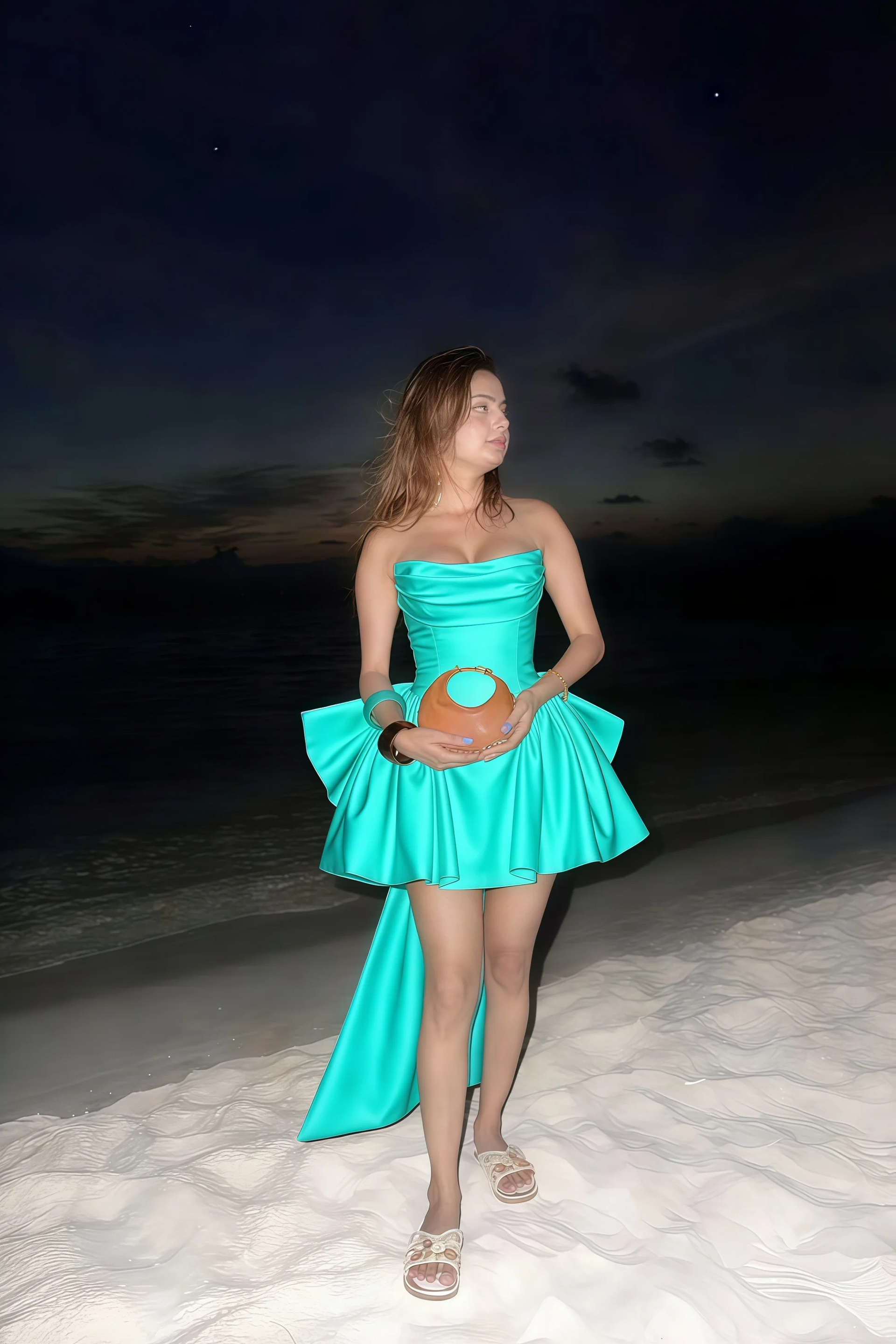 April Aqua Satin Strapless Lace-up Mini Dress with Bow