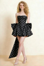 April Black Polka Dot Satin Strapless Lace-up Mini Dress with Bow