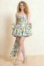 April Green and White Floral Satin Strapless Lace-up Mini Dress with Bow