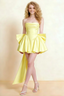 April Lemon Satin Strapless Lace-up Mini Dress with Bow