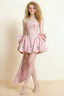 April Pink Floral Satin Strapless Lace-up Mini Dress with Bow
