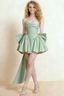 April Sage Green Satin Strapless Lace-up Mini Dress with Bow