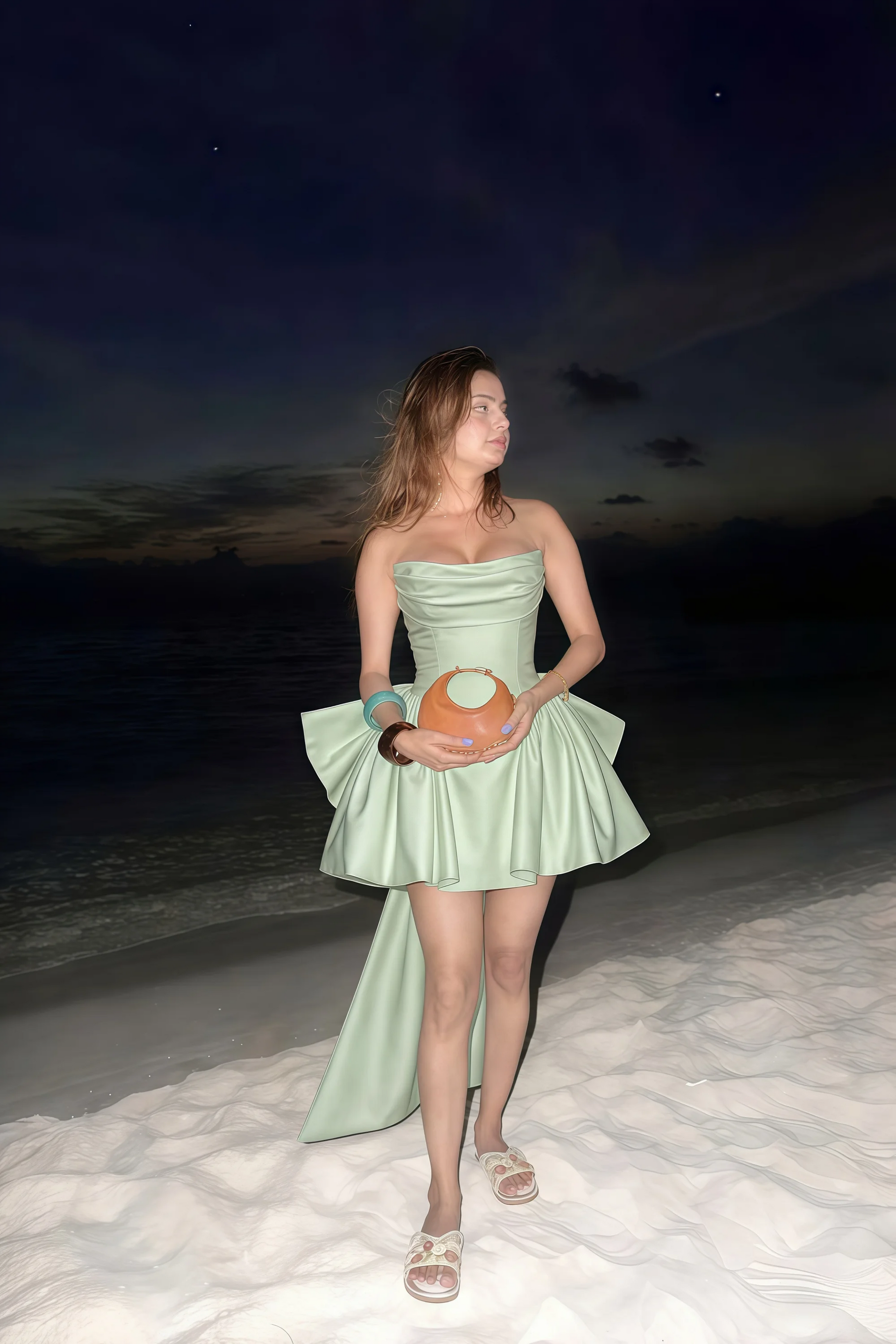 April Sage Green Satin Strapless Lace-up Mini Dress with Bow