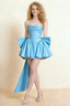 April Sky Blue Satin Strapless Lace-up Mini Dress with Bow