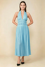 Arabella Baby Blue Halter Open Back Pleated Midi Dress