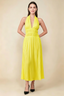 Arabella Yellow Halter Open Back Pleated Midi Dress