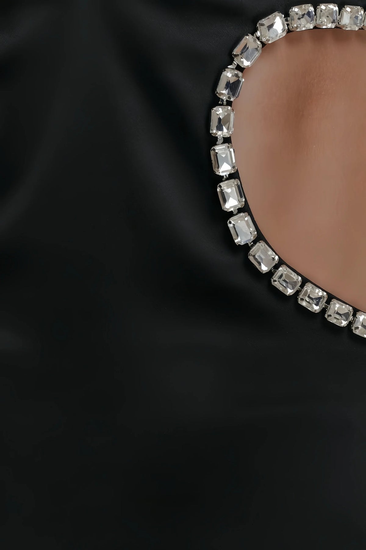 Arlene Black Rhinestone Trim Cutout Midi Dress