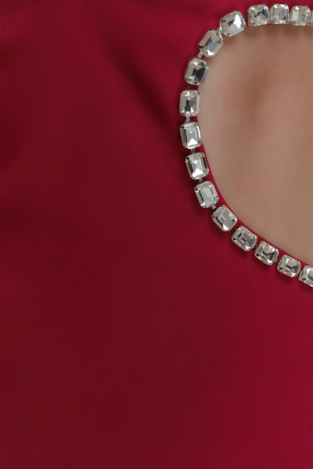 Arlene Red Rhinestone Trim Cutout Midi Dress