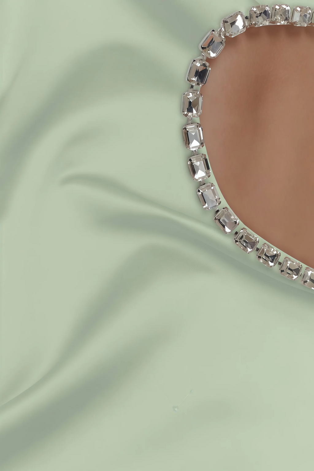 Arlene Sage Green Rhinestone Trim Cutout Midi Dress
