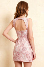 Ashley Pink Floral Sequin Embroidery Sweetheart Neck Mini Dress with Back Cut Out
