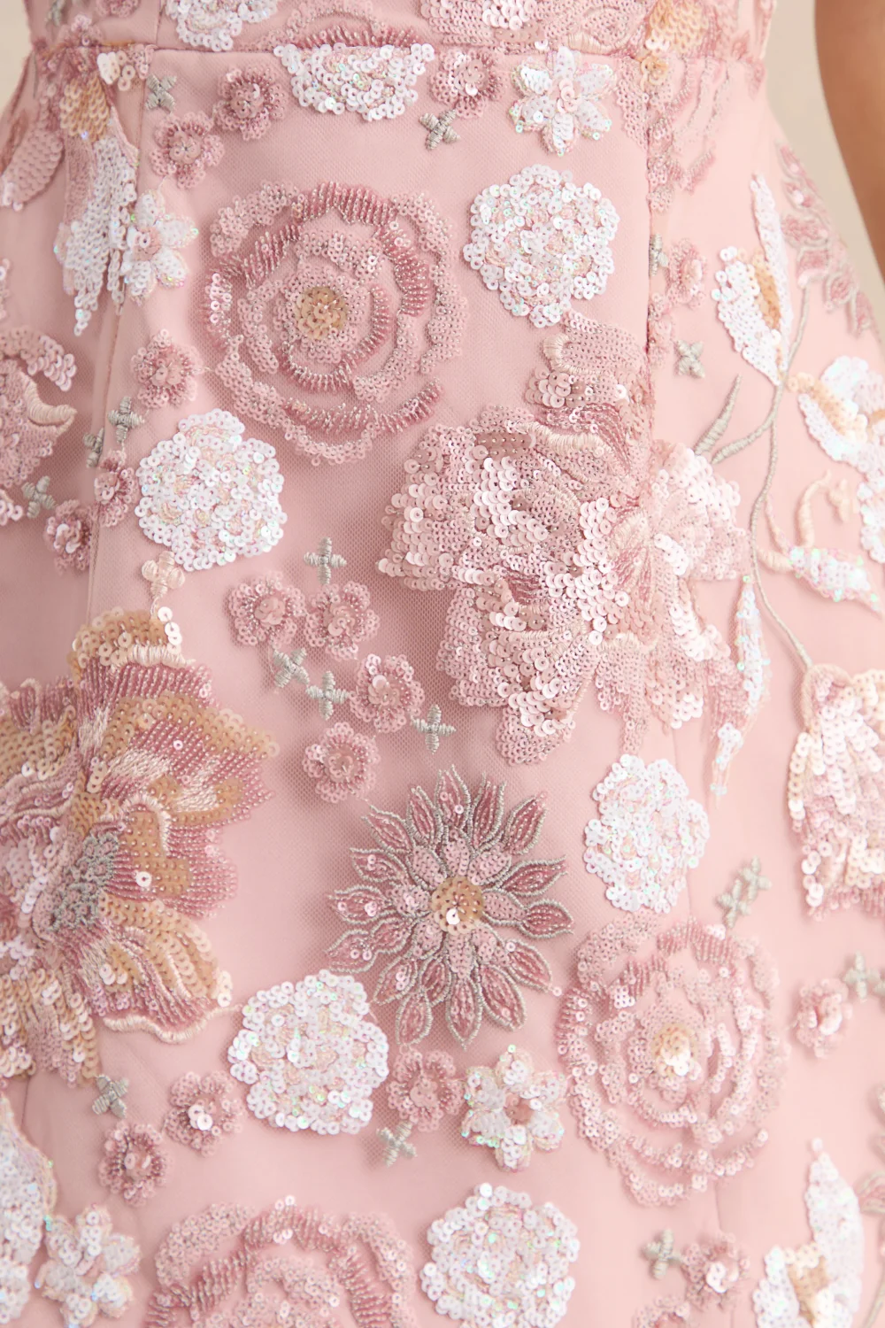 Ashley Pink Floral Sequin Embroidery Sweetheart Neck Mini Dress with Back Cut Out