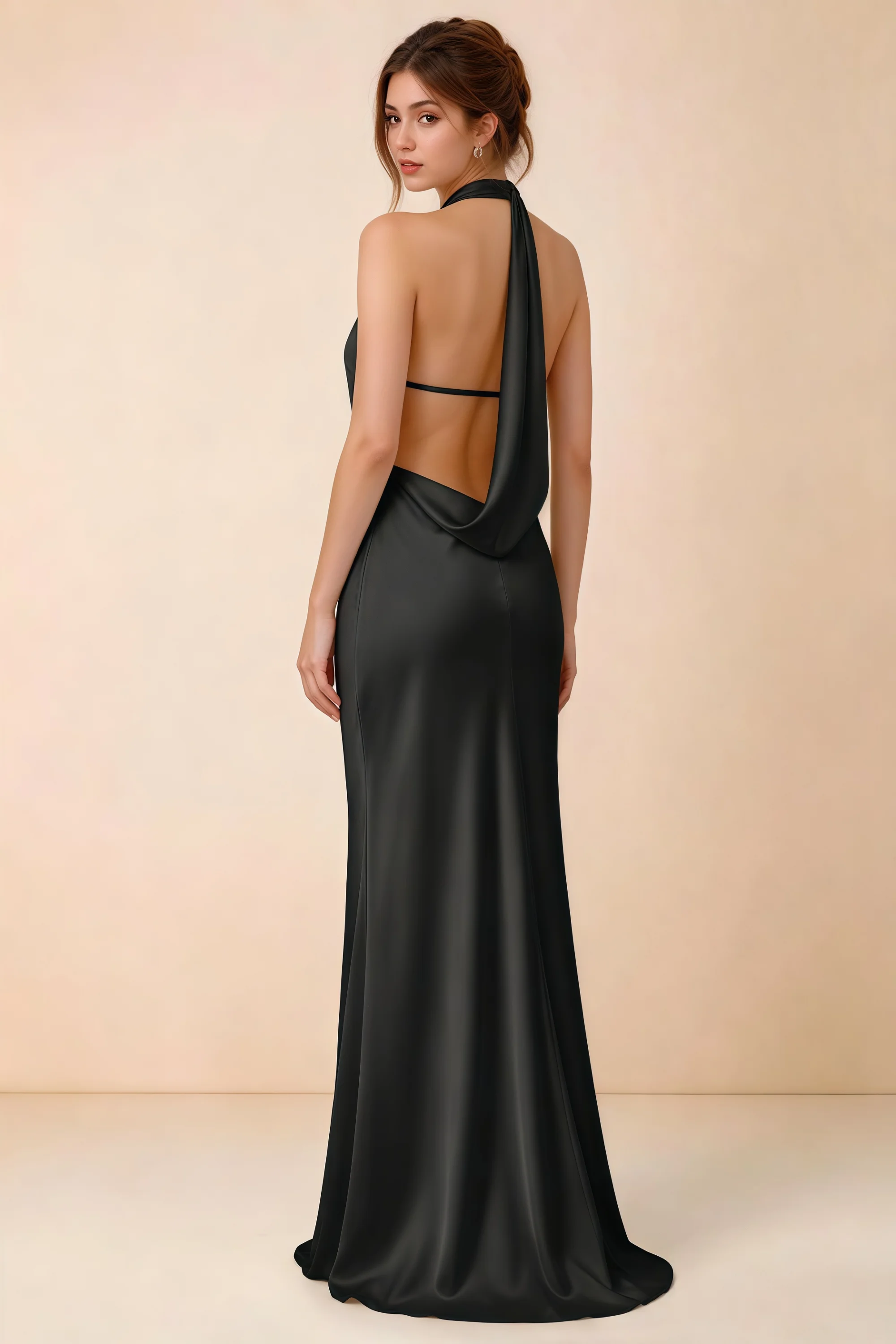 Astrid Black Satin Halter Backless Maxi Dress Secondary image