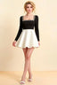 Aurora Black and White Long Sleeve Square Neck Mini Dress with Rhinestones