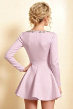 Aurora Lilac Long Sleeve Square Neck Mini Dress with Rhinestones