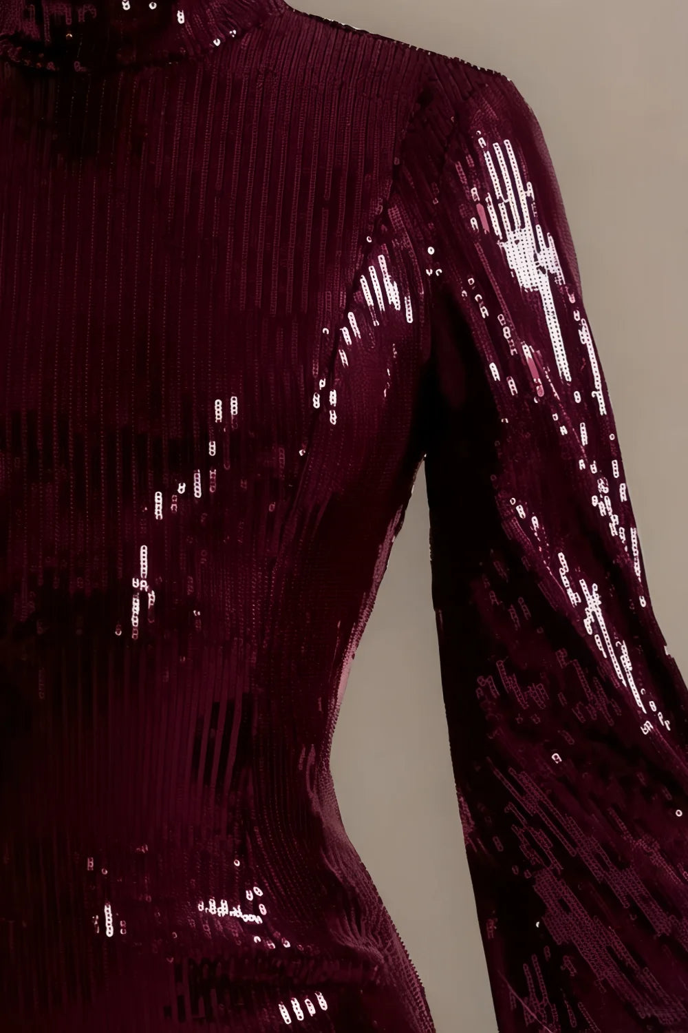 Beatrice Burgundy Sequin Bodycon High Neck Feather Mini Dress with Sleeves