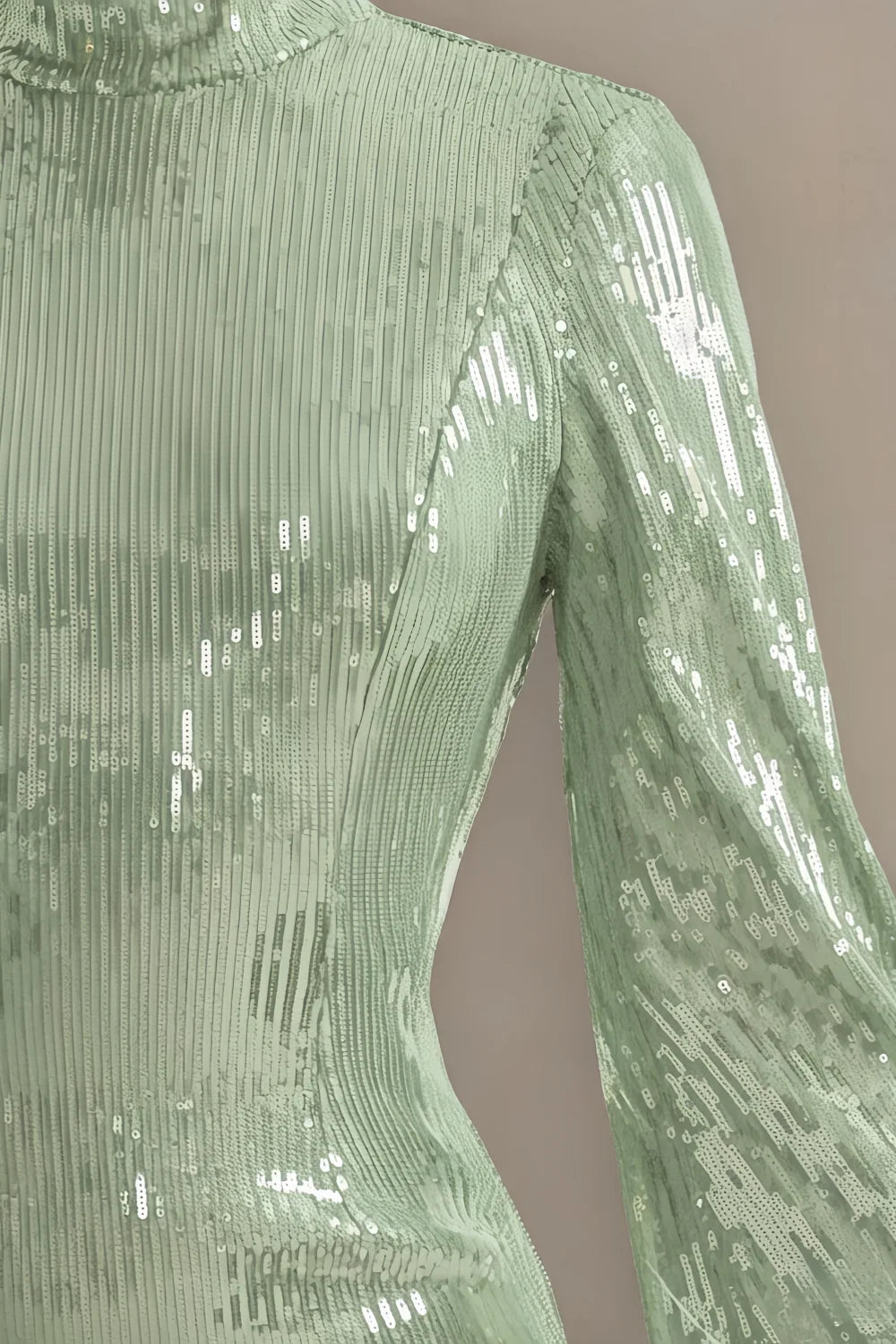 Beatrice Mint Sequin Bodycon High Neck Feather Mini Dress with Sleeves