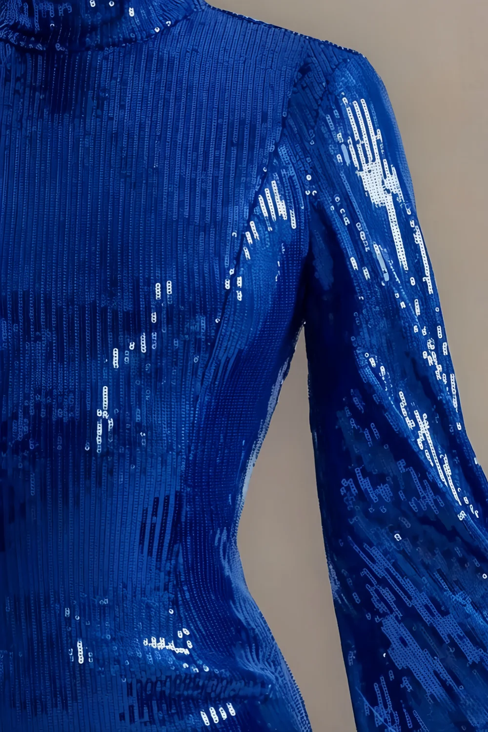 Beatrice Royal Blue Sequin Bodycon High Neck Feather Mini Dress with Sleeves