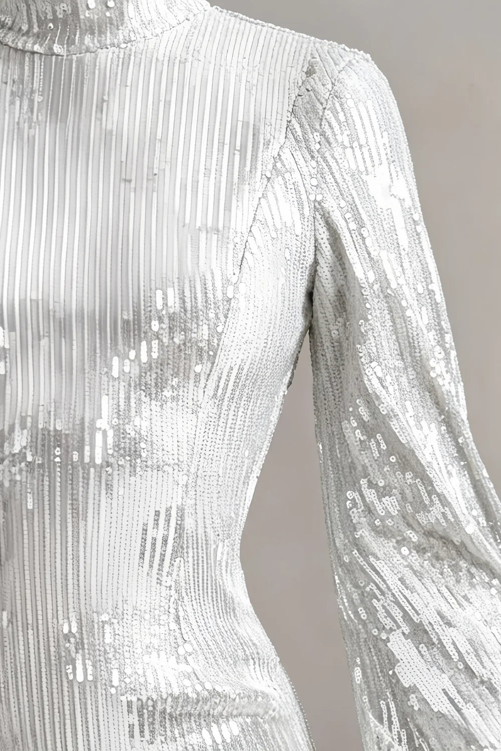 Beatrice White Sequin Bodycon High Neck Feather Mini Dress with Sleeves