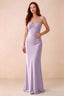 Front studio view of Blanche lilac satin beaded maxi dress showing the sweetheart bodice and mermaid skirt