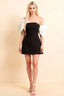 Bella Black and White Satin Bandeau A-Line Mini Dress with Bow Sleeves