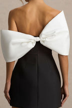 Bella Black and White Satin Bandeau A-Line Mini Dress with Bow Sleeves