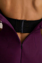 Bella Grape Satin Bandeau A-Line Mini Dress with Bow Sleeves
