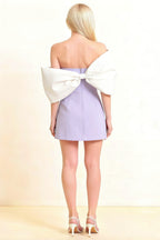 Bella Lavender Satin Bandeau A-Line Mini Dress with Bow Sleeves