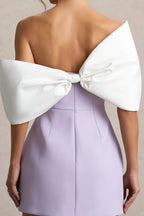 Bella Lavender Satin Bandeau A-Line Mini Dress with Bow Sleeves