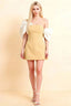 Bella Lemon Satin Bandeau A-Line Mini Dress with Bow Sleeves