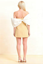 Bella Lemon Satin Bandeau A-Line Mini Dress with Bow Sleeves
