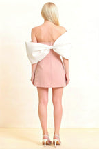 Bella Pink Satin Bandeau A-Line Mini Dress with Bow Sleeves