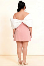 Bella Pink Satin Bandeau A-Line Mini Dress with Bow Sleeves