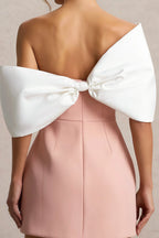 Bella Pink Satin Bandeau A-Line Mini Dress with Bow Sleeves