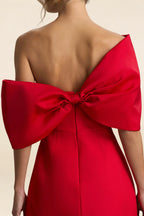 Bella Red Satin Bandeau A-Line Mini Dress with Bow Sleeves