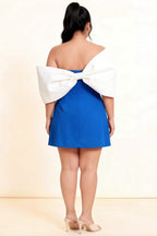 Bella Royal Blue Satin Bandeau A-Line Mini Dress with Bow Sleeves