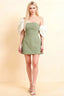 Bella Sage Green Satin Bandeau A-Line Mini Dress with Bow Sleeves